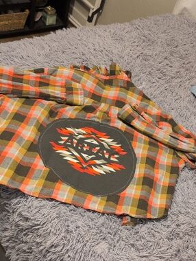 Reworked Flannel With A Ruffle Collar And Graphic Design Ariat.